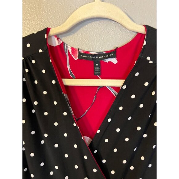 WHBM Medium M Reversible Floral Dot Faux Wrap Dress No Belt - Picture 14 of 15